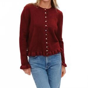 NEW SIX/FIFTY chelsea ruffle trim cardigan in burgundy